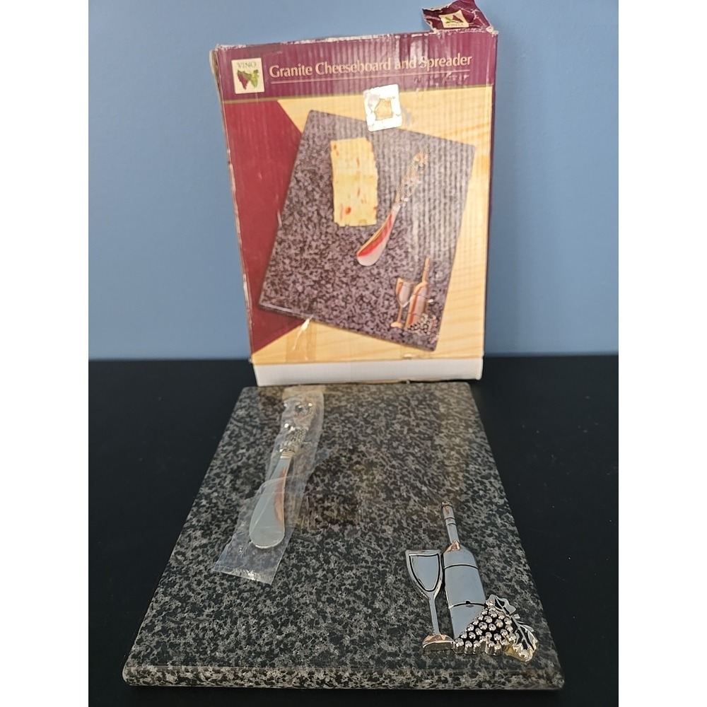 Vino Silver Granite Cheese Board and Spreader Knife 8.75"x7" Wine Grapes
